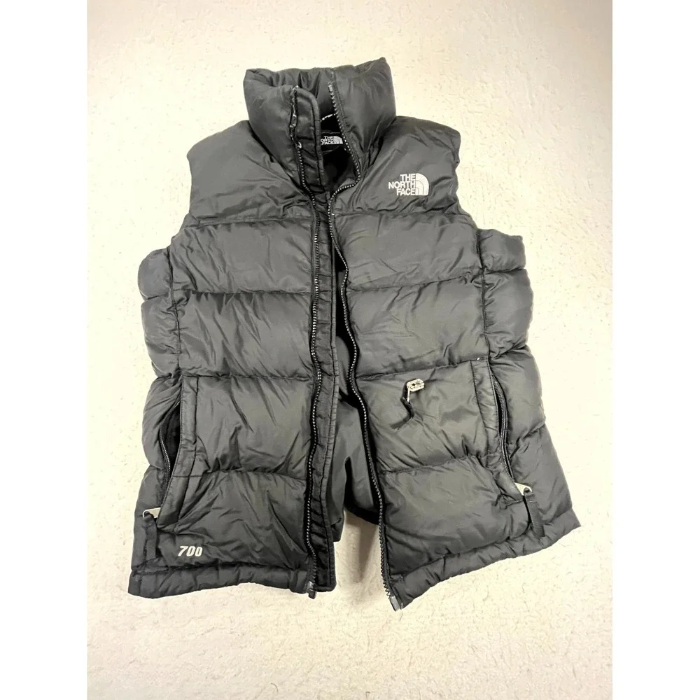 Y2K The North Face 700 Down‎ Vest Women's Medium Black Puffer Embroidered Logo